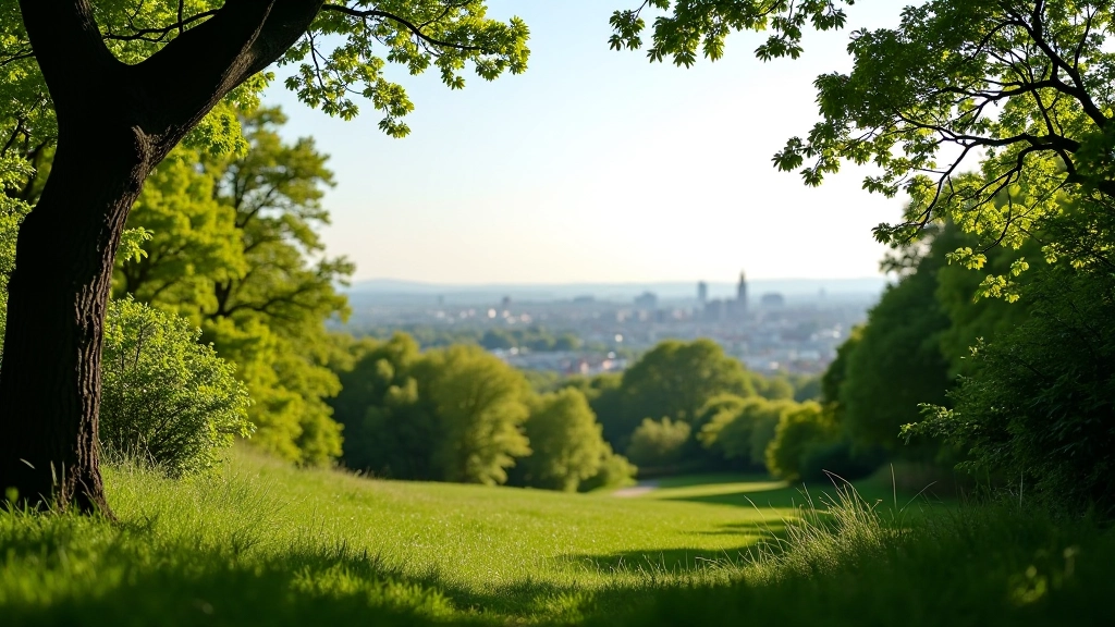 Scenic view of Dublin from elevated area in Phoenix Park with city skyline in distance