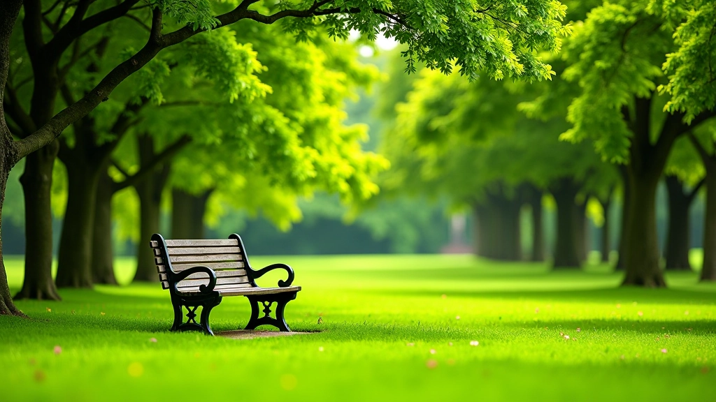 Wooden bench on a grassy area in Phoenix Park surrounded by mature trees